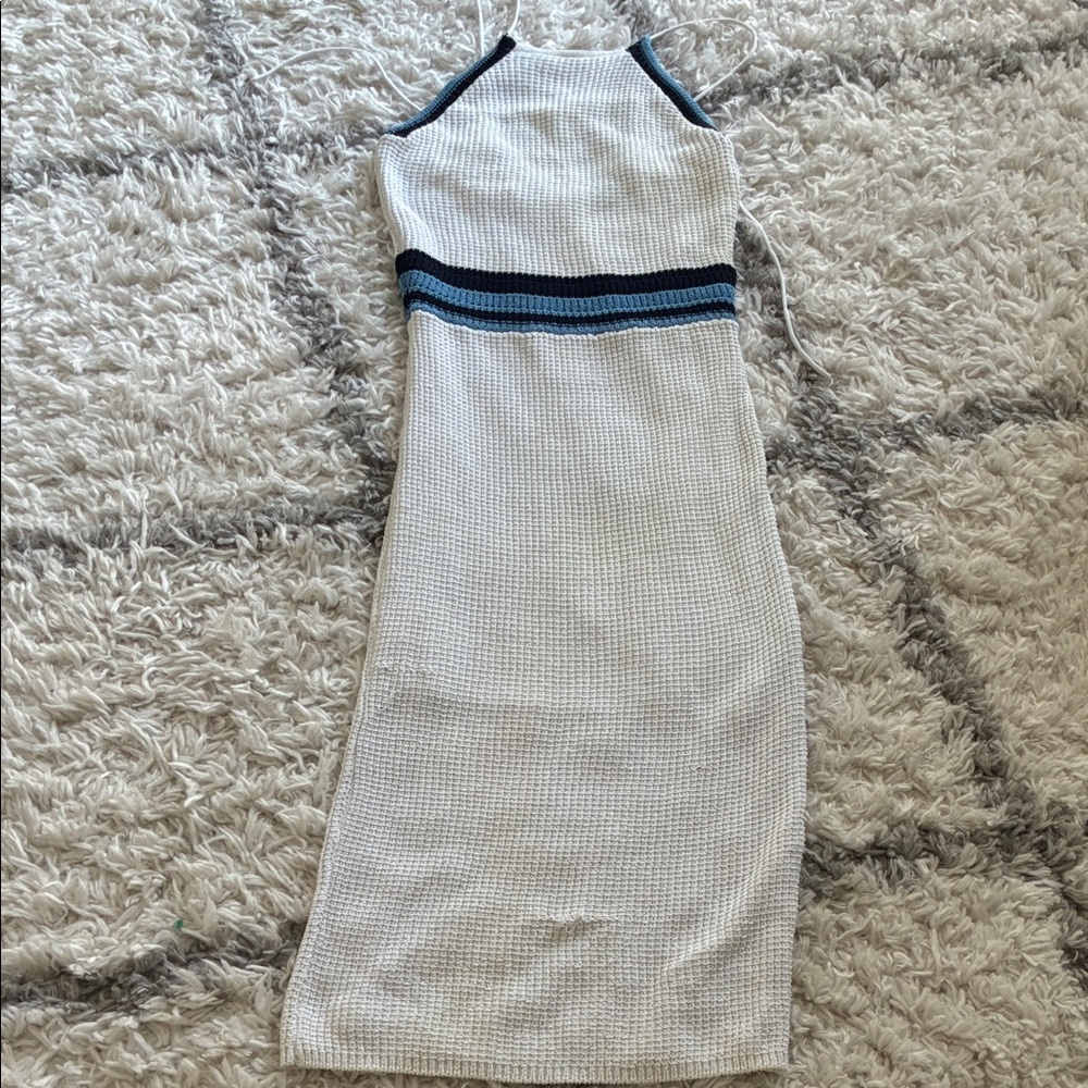 Eva Mendes for New York & Company Cream and Blue Backless Dress